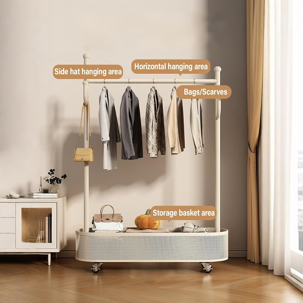 Clothes Rack with Storage Shelves and Coat/Hat Hooks,Heavy-Duty Metal Garment Rack,Hanging Clothes,Freestanding Clothing Racks(Gold,80cm/31.5in)