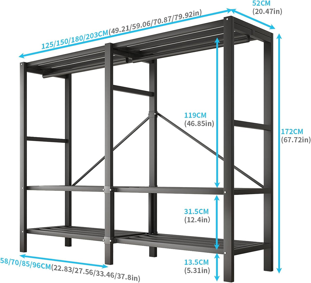 Heavy Duty Portable Closet Wardrobe, Garment Rack with Cover & Hanging Rods, Freestanding Wardrobe with Magnetic Door, Metal Closet Rack for Hanging Clothes (Door Design C, 70.9''/180cm)