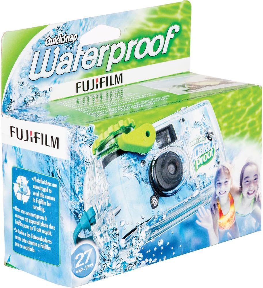 FUJIFILM QuickSnap 800 Waterproof 35mm One-Time-Use Disposable Camera (10x 27 Exposures) Bundle with Microfiber Cleaning Cloth