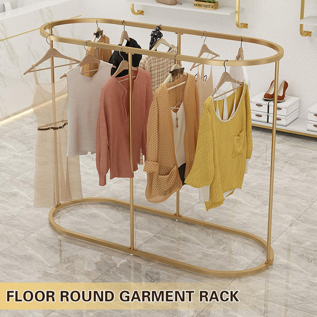 Floor Standing Clothes Hanging Rack, Commercial Round Clothes Rack, Freestanding Hanger Organizer, lothes Boutique Display Racks Display Racks for Hanging Clothes,Black