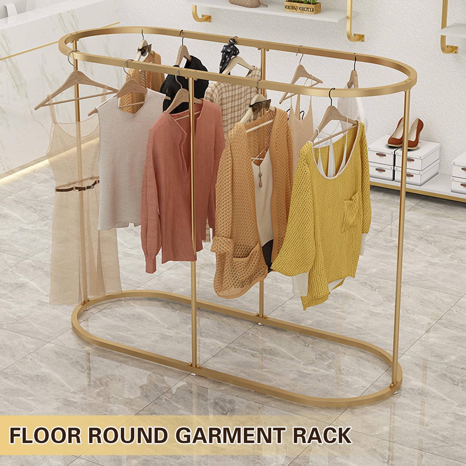 Floor Standing Clothes Hanging Rack, Commercial Round Clothes Rack, Freestanding Hanger Organizer, lothes Boutique Display Racks Display Racks for Hanging Clothes,Black