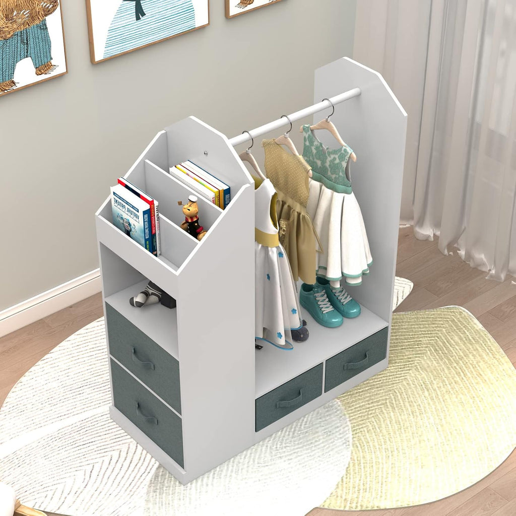 White Clothing Rack with Mirror Small Costume Organizer Storage Dress Up Rack Closet for Baby Clothes, White Dance Costume Garment Rack for Hanging Clothes, Garment Rack for Hanging Clothes Organizer
