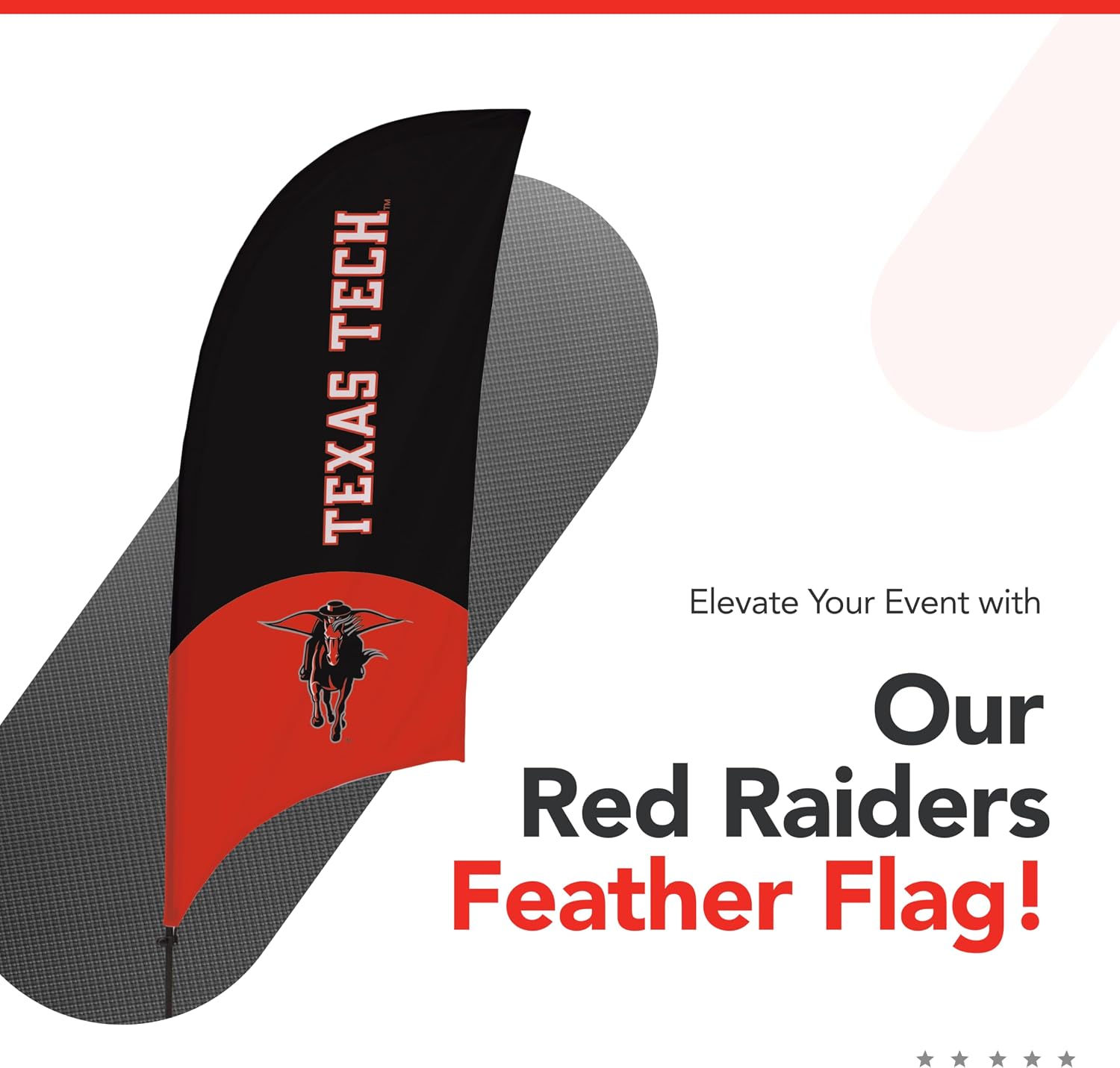 Texas Tech Red Raiders College Sports Printed Feather Flag - NCAA Licensed - Super Polyester - School Banner (Black, Red, White) (7.5' Spike Base)