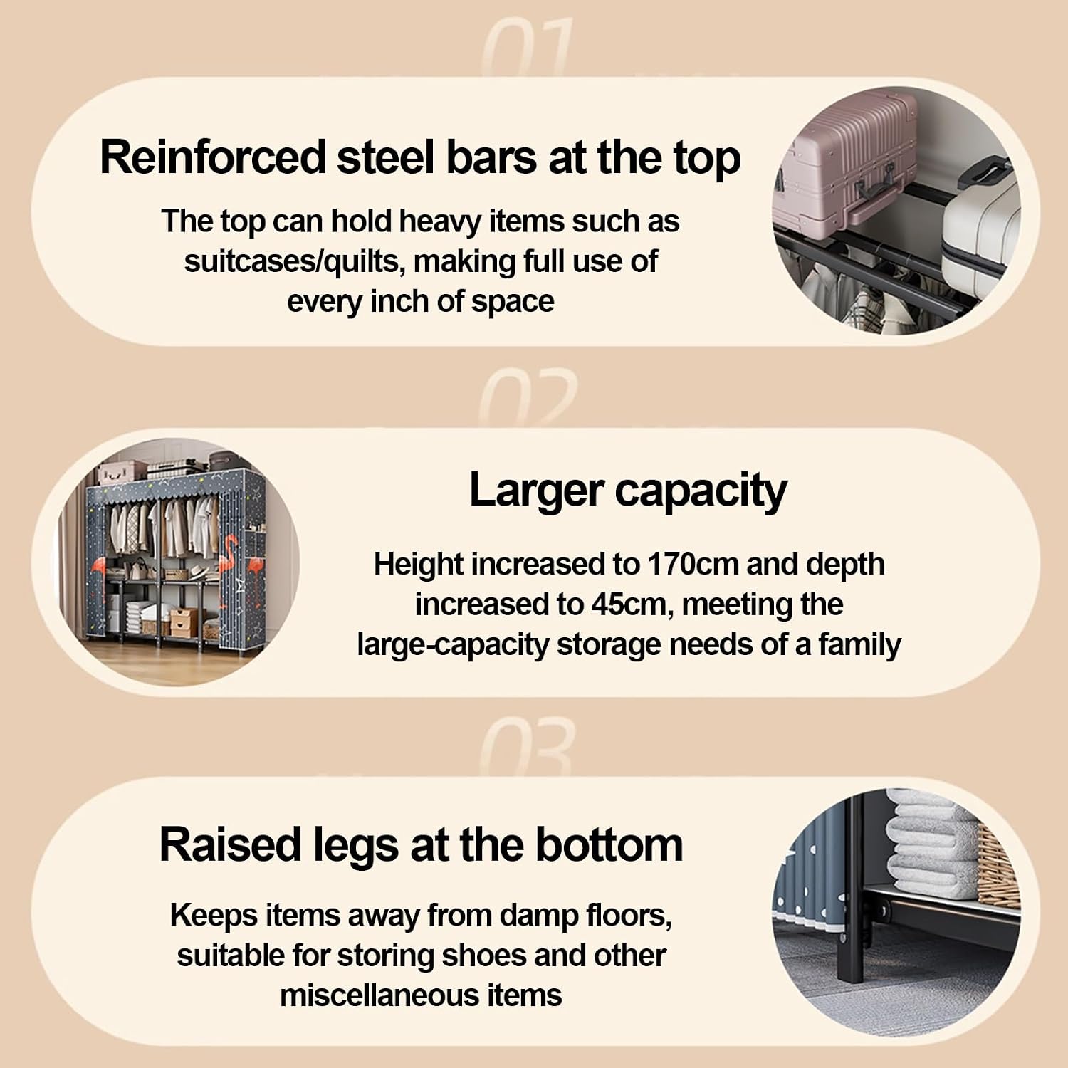 Heavy Duty Clothes Rack, Metal Garment Rack Closet For Bedroom, Foldable Wardrobe Closet Covered, Freestanding Closet For Bedroom For Hanging Clothes(B,110cm/43.3in)