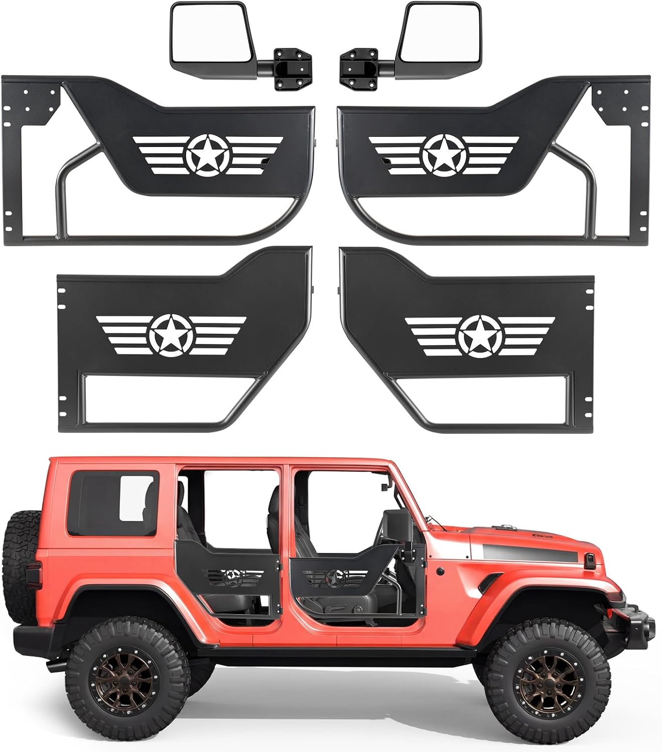 VEVOR Jeep Tube Doors, 4-Door, Compatible with 2018-2026 Jeep Wrangler JL JLU & Gladiator JT 4XE, Steel Off Road Front & Rear Tubular Half Doors with DOT Certified Side View Mirrors and Rubber Pads