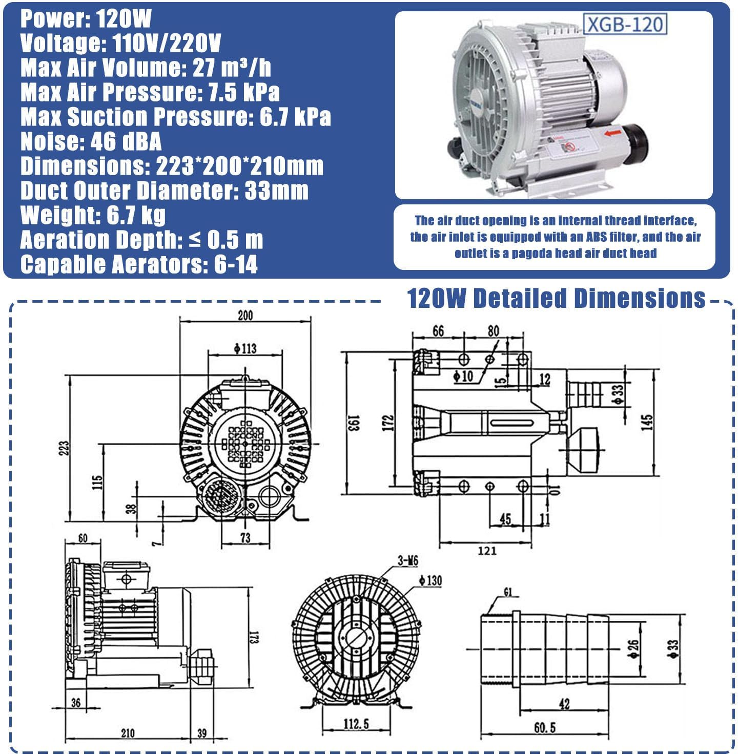 Industrial Regenerative Blower 120W-1500W | Vortex Air Pump 0.16HP-2.04HP | High-Efficiency Vacuum Pump for Air Blowing & Suction | Durable & Powerful Blowing Solutions