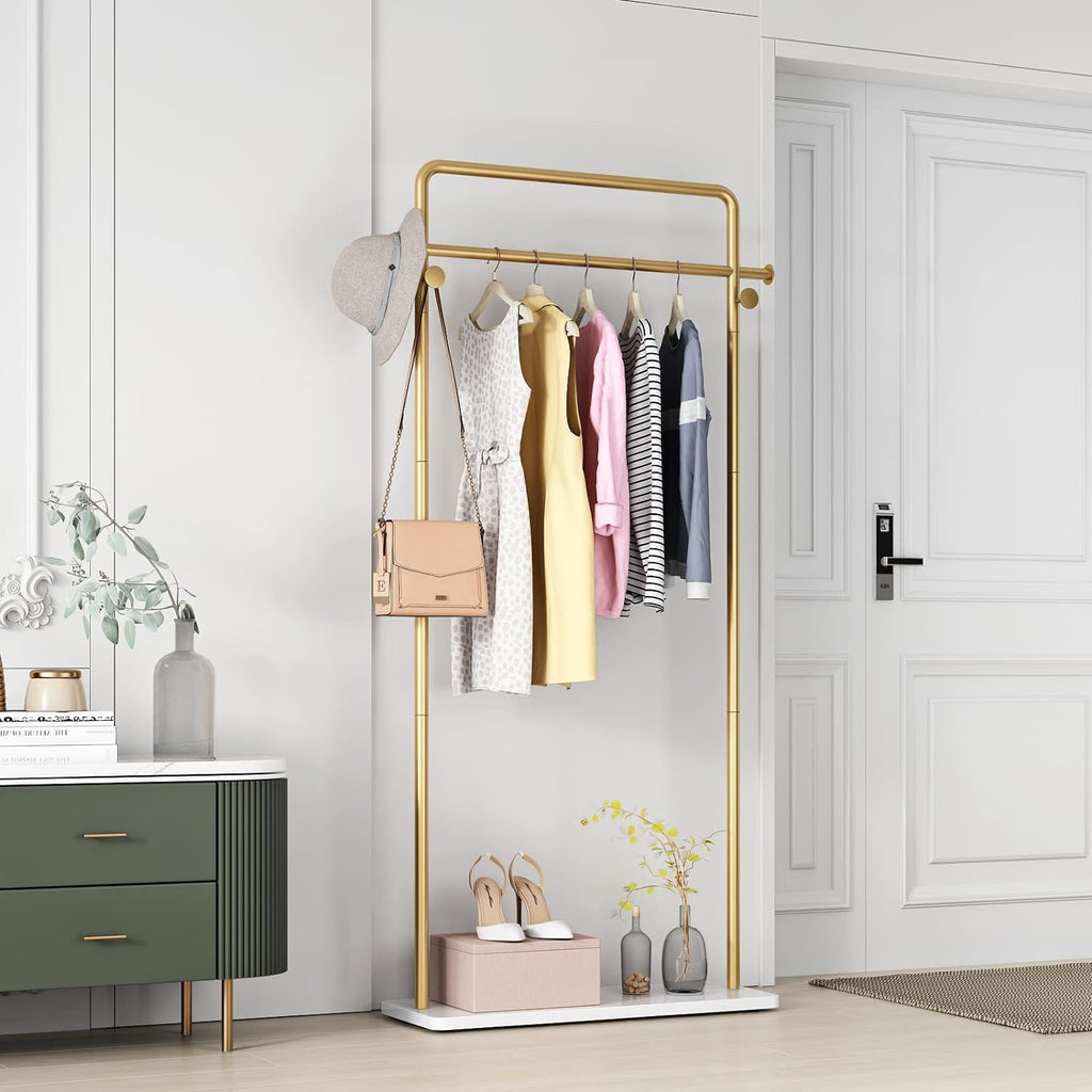 Coat Shelf Coat Rack Stand Iron Coat Rack With Marble Base Free-Standing Garment Rack For Hanging Clothes Coat Rack Clothes Rack Clothing Rack Coat Holder Coat Hat Rack ( Color : Gold+white , Size : 8