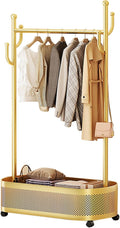 Clothes Rack with Storage Shelves and Coat/Hat Hooks,Heavy-Duty Metal Garment Rack,Hanging Clothes,Freestanding Clothing Racks(Gold,80cm/31.5in)
