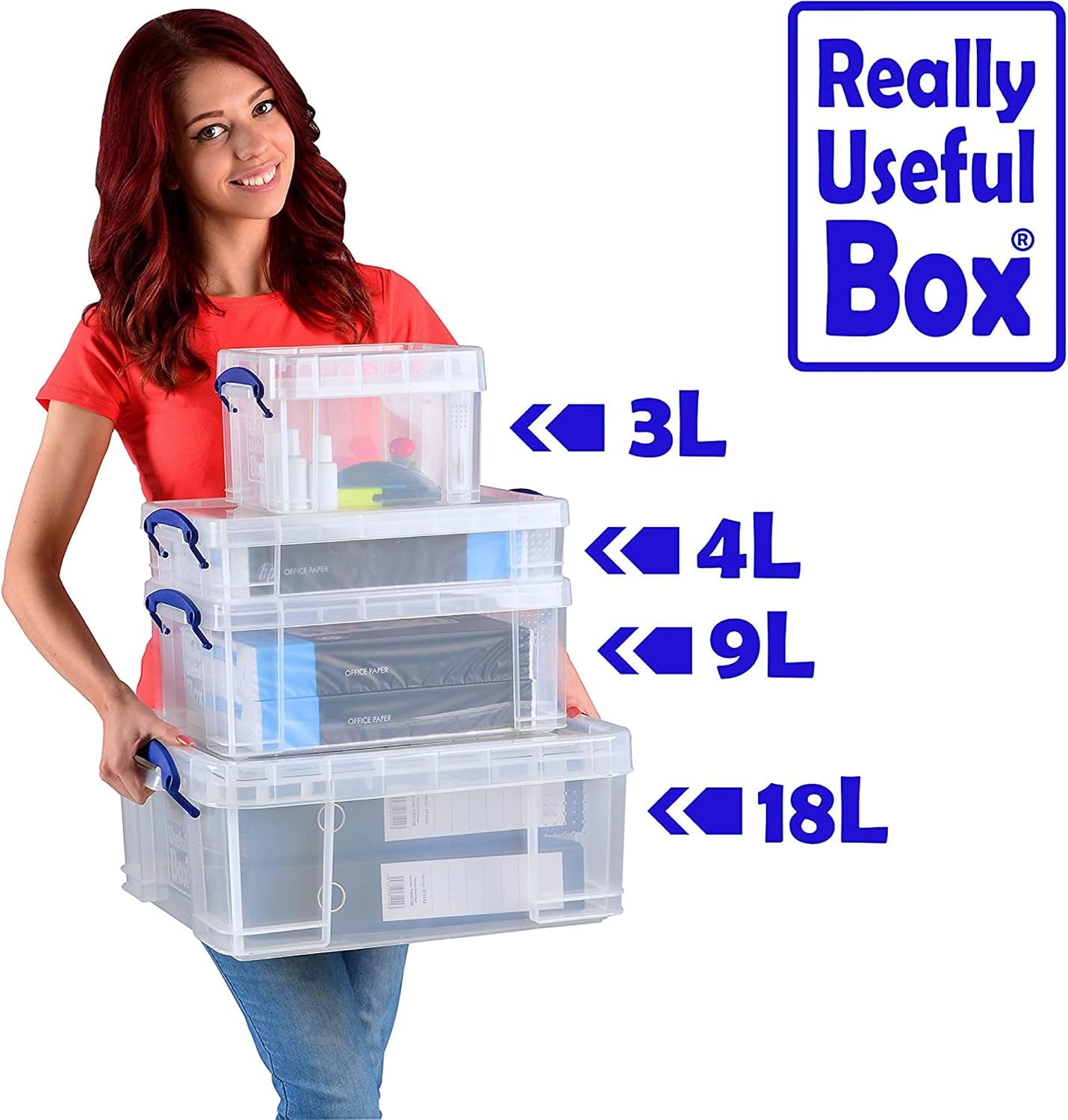 Really Useful Box 4 Liter Plastic Storage File Box Container with Snap Lid and Clip Lock Handles for Office Organization and Storage, Clear (10 Pack)