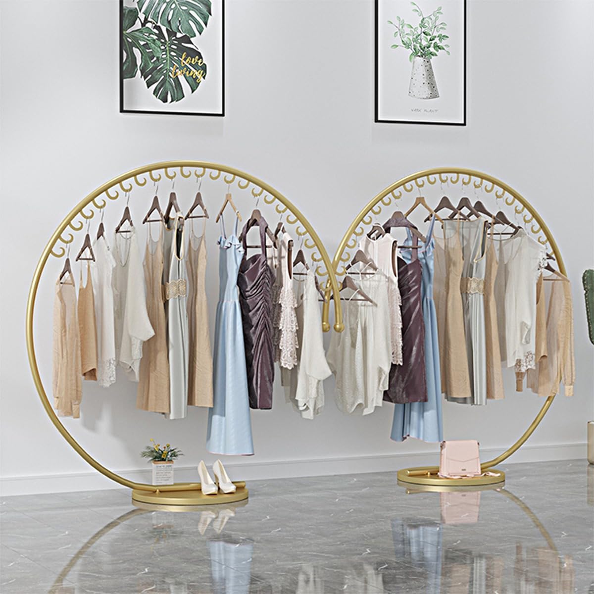 Floor Standing Clothing Rack, Commercial Grade Metal Garment Rack with Stable Base for Hanging Clothes,Gold,155cm（Gold-135cm）