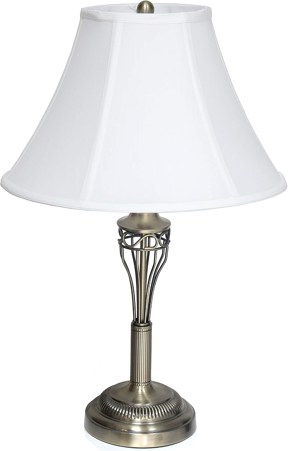 Elegant Designs LC1001-ABS Antique Brass Three Pack Lamp Set (2 Table Lamps, 1 Floor Lamp) with Fabric White Bell Shaped Shades