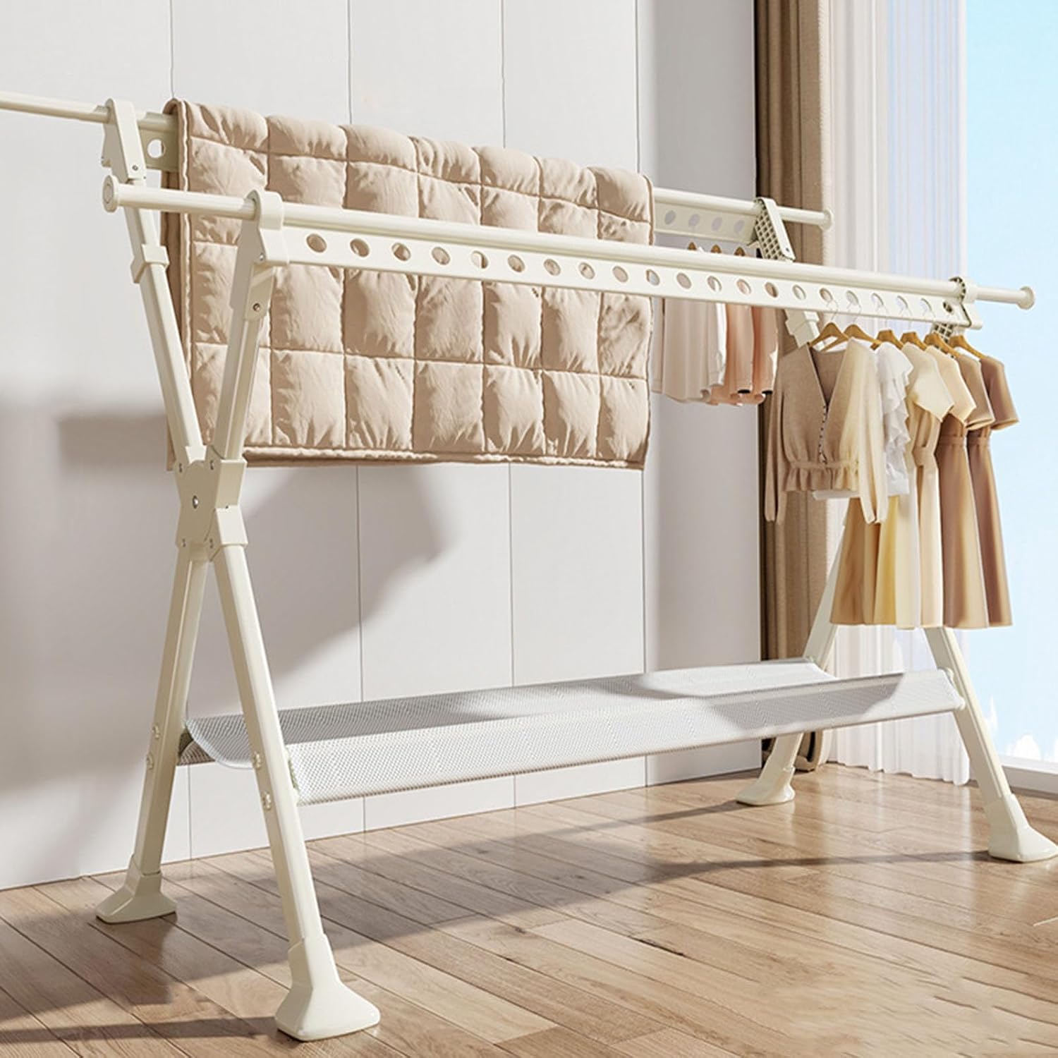 Foldable Portable Clothing Rack, Adjustable Laundry Drying Rack for Indoor and Outdoor Use, Ideal for Hanging Clothes and Shoes