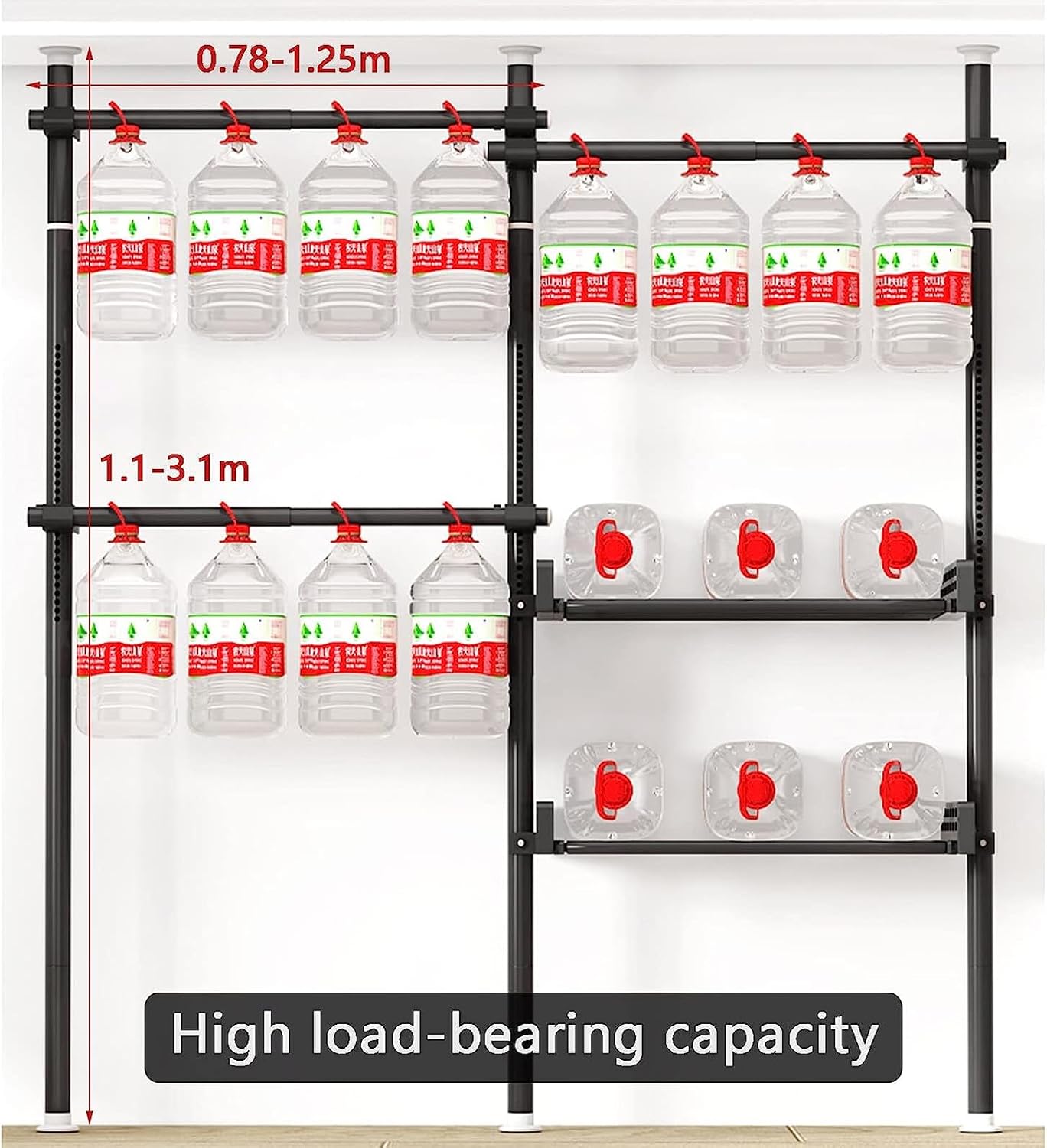 Heavy Duty Garment Rack - Telescopic Coat Hanger with Tray, Height Adjustable Clothes Tidy Rail for Closet Organization