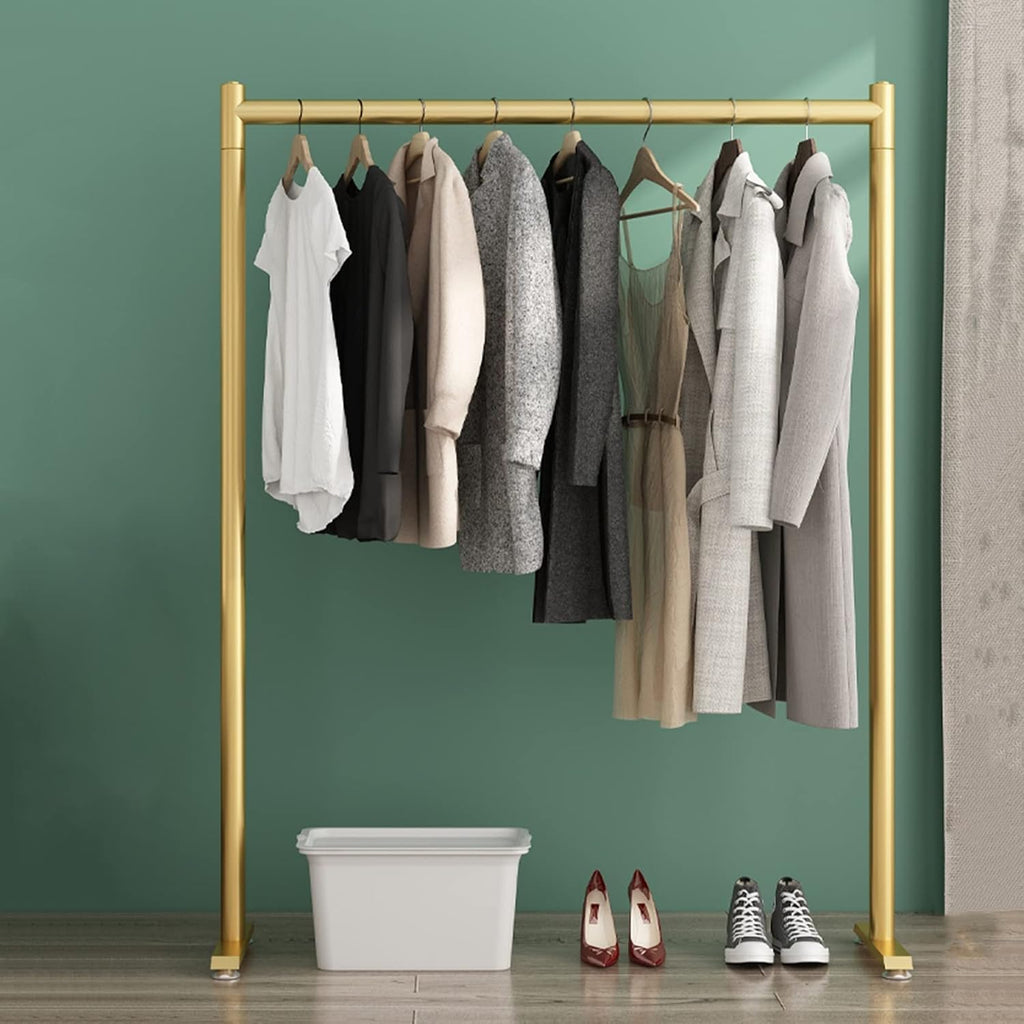 Generic Shoe Bench Coat Stand Rack Hanger Clothing Rack Metal Heavy Duty Garment Rail Standing Garment Rack For Hanging Clothes Retail Display Rack Hanging Clothes Rail For Entryway And Be, Gold