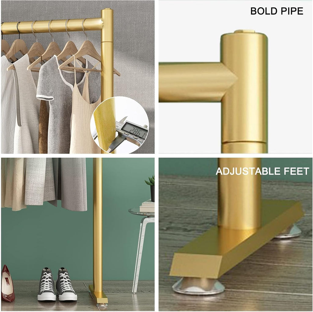 Clothing Rack Metal Heavy Duty Garment Rail Standing Garment Rack for Hanging Clothes Retail Display Rack Hanging Clothes Rail for Entryway and Bed Room(Gold-80x40x130cm)