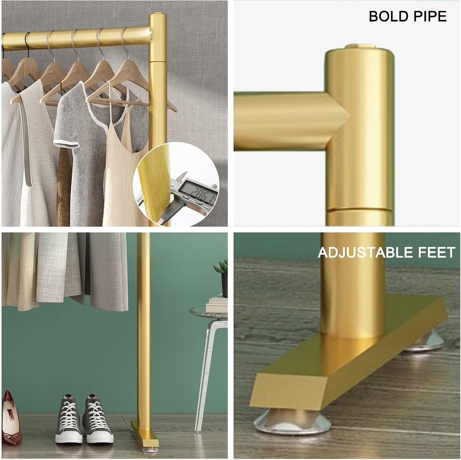 Clothing Rack Metal Heavy Duty Garment Rail Standing Garment Rack for Hanging Clothes Retail Display Rack Hanging Clothes Rail for Entryway and Bed Room(Gold-80x40x130cm)