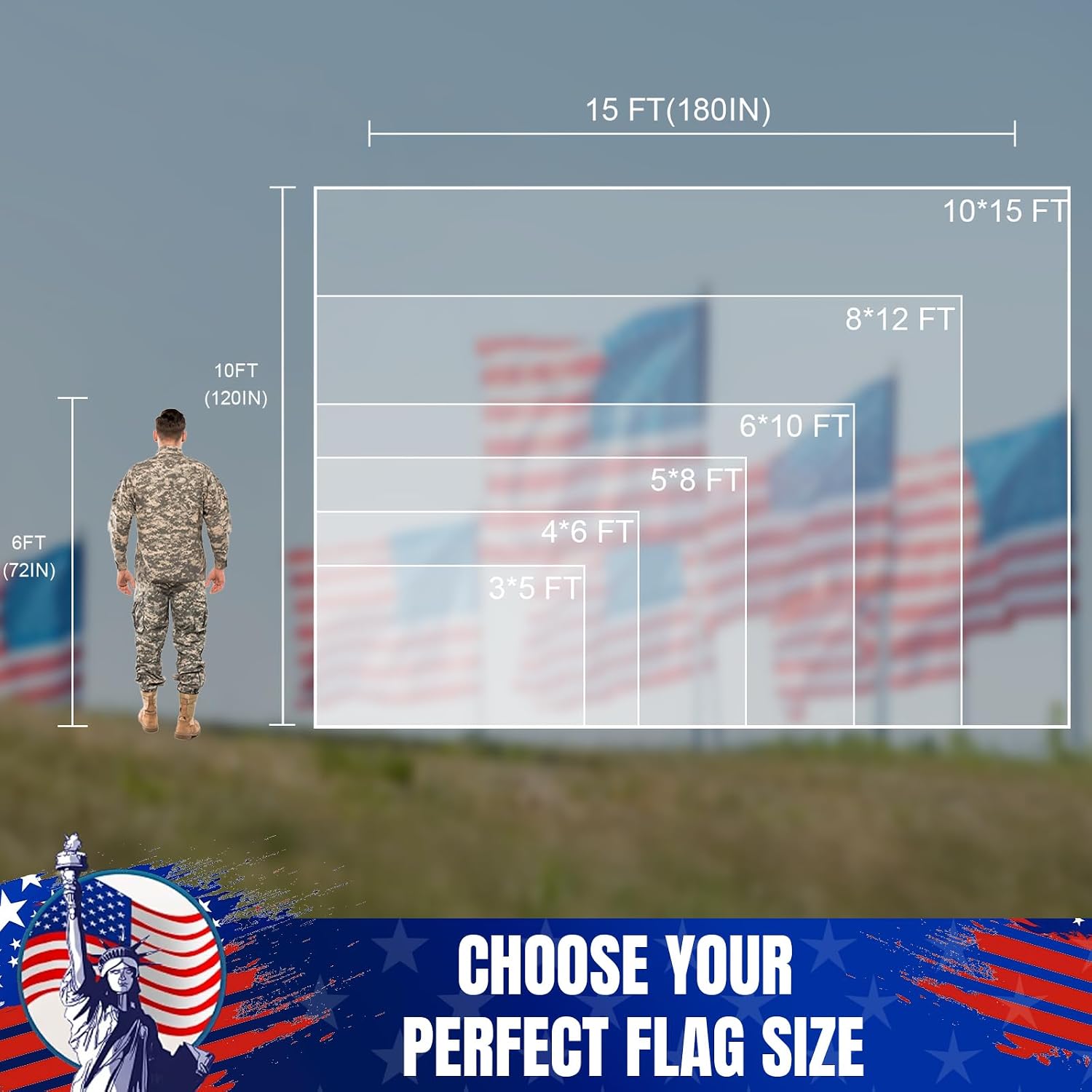 GYaozii 10x15Ft American Flags for Outside, Heavy Duty US Flag TearProof | High Wind Resistant and WaterProof USA Flag with Embroidered Stars, Sewn Stripes, Brass Grommets