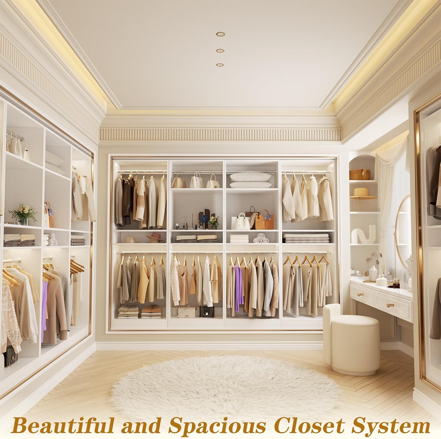 Unikito 100' Closet System, 8.3FT Wood Closet Storage Organizer with 8 Hanging Rods, Adjustable Large Walk in Wardrobe Closet Tower, Sturdy Clothes Garment Rack, Easy Assembly, Set of 4, White