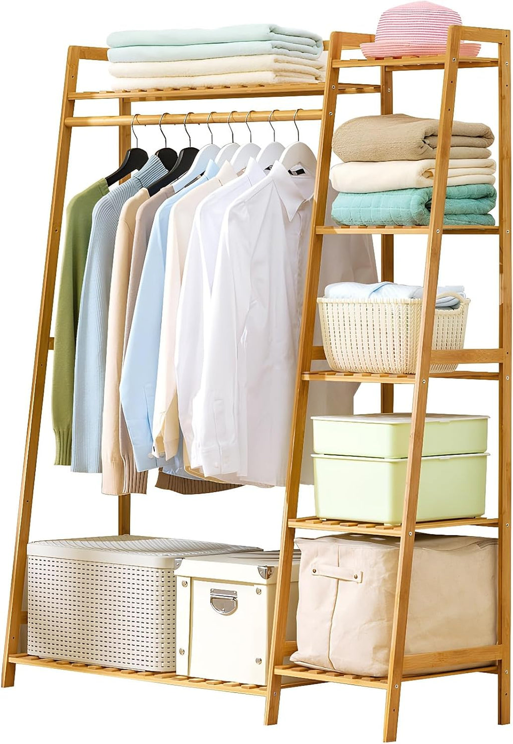 Clothing Garment Rack, Free Standing Clothes Coat Hanger, Closet Organizer w,Shoe Rack, Multi tiered Wardrobe Storage Shelves, Clothes Hanging Racks for Hall, Living Room, Bedroom, Entryway
