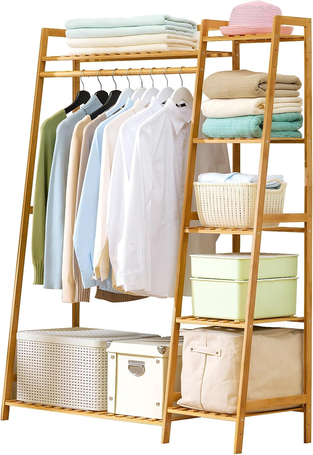 Clothing Garment Rack, Free Standing Clothes Coat Hanger, Closet Organizer w,Shoe Rack, Multi tiered Wardrobe Storage Shelves, Clothes Hanging Racks for Hall, Living Room, Bedroom, Entryway