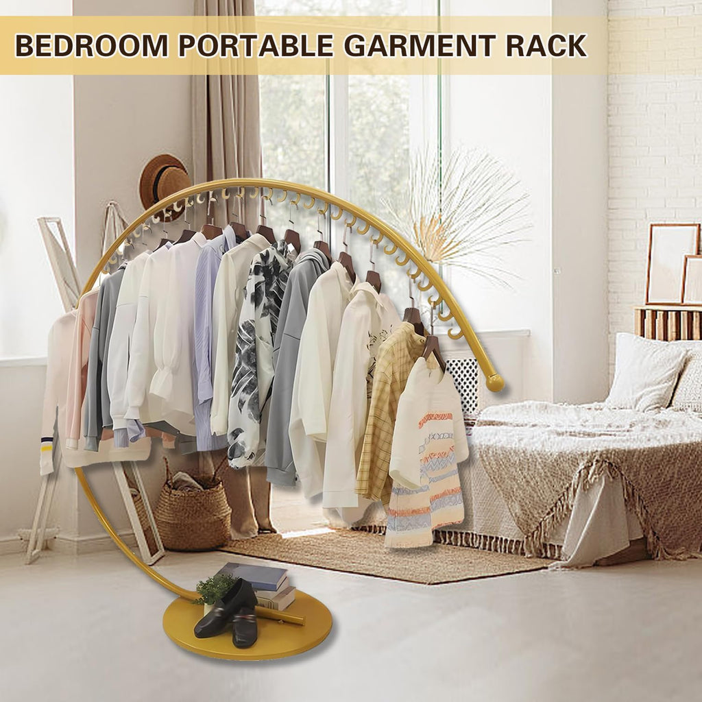 Floor Standing Metal Clothes Rack, Round Garment Rack with Stable Base, Commercial Portable Retail Display Clothing Racks, Creative Garment Rack for Hanging Clothes,Gold,Medium