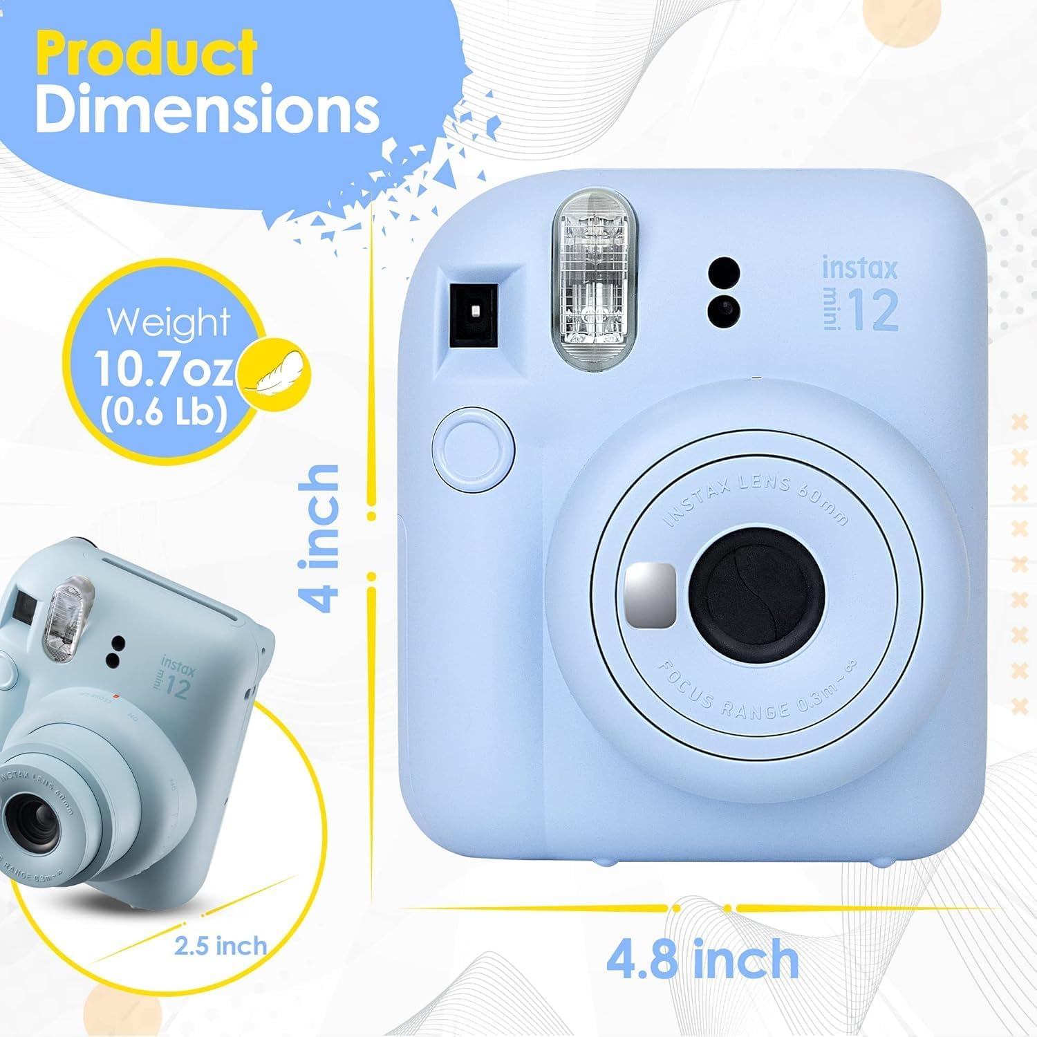Fujifilm Instax Mini 12 Camera (Pastel Blue, w/Extra Film (80 Sheets) + Travel Kit)