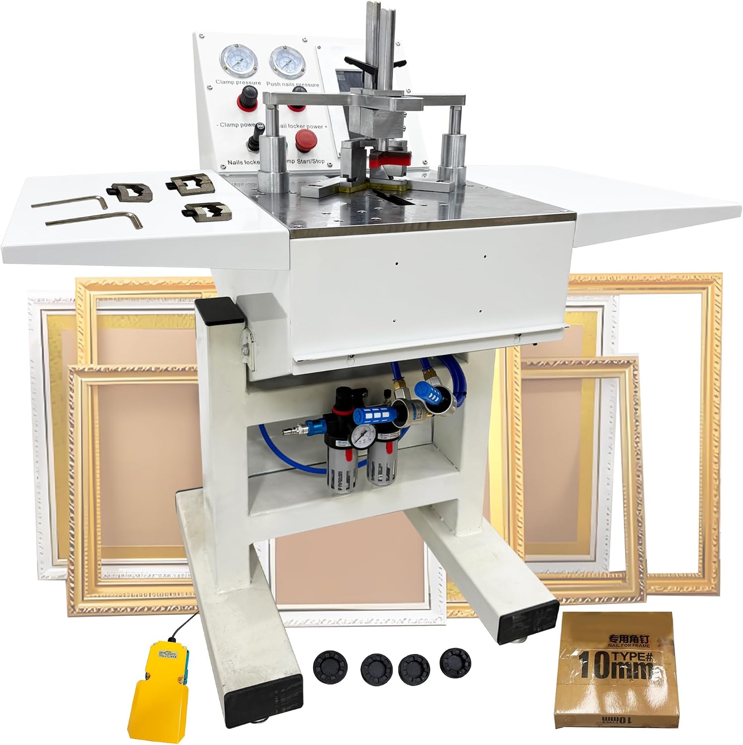 110V Intelligent CNC Picture Frame Nailer & Corner Nailing Machine, Automatic Pneumatic V-Nail Joiner with Touch Screen & 30L Air Tank for Photo Frames, MDF, Hardwood (5-15mm Corner Nails)