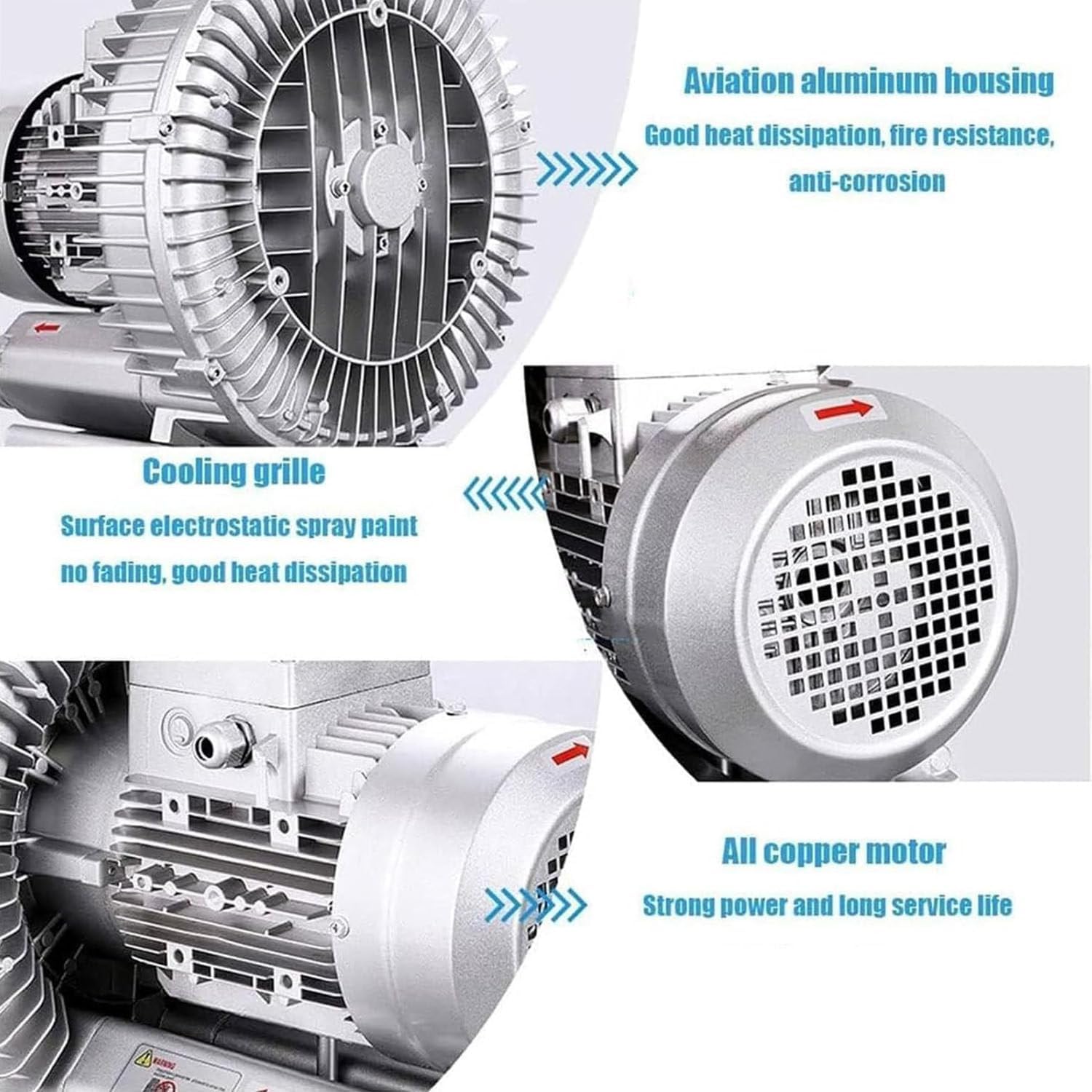 Regenerative Blower,Single Phase High-Pressure Vortex Blower,Low Noise/High Air Volume,Gas Ring Turbine for Air Blowing Or Suction for Sewage Aeration Aquarium 120W/0.16PS