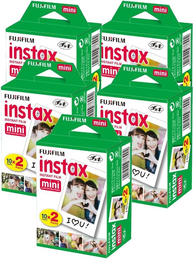 5X Fujifilm instax Mini Instant Film (100 Exposures) + 20 Sticker Frames for Fuji Instax Prints Travel Package