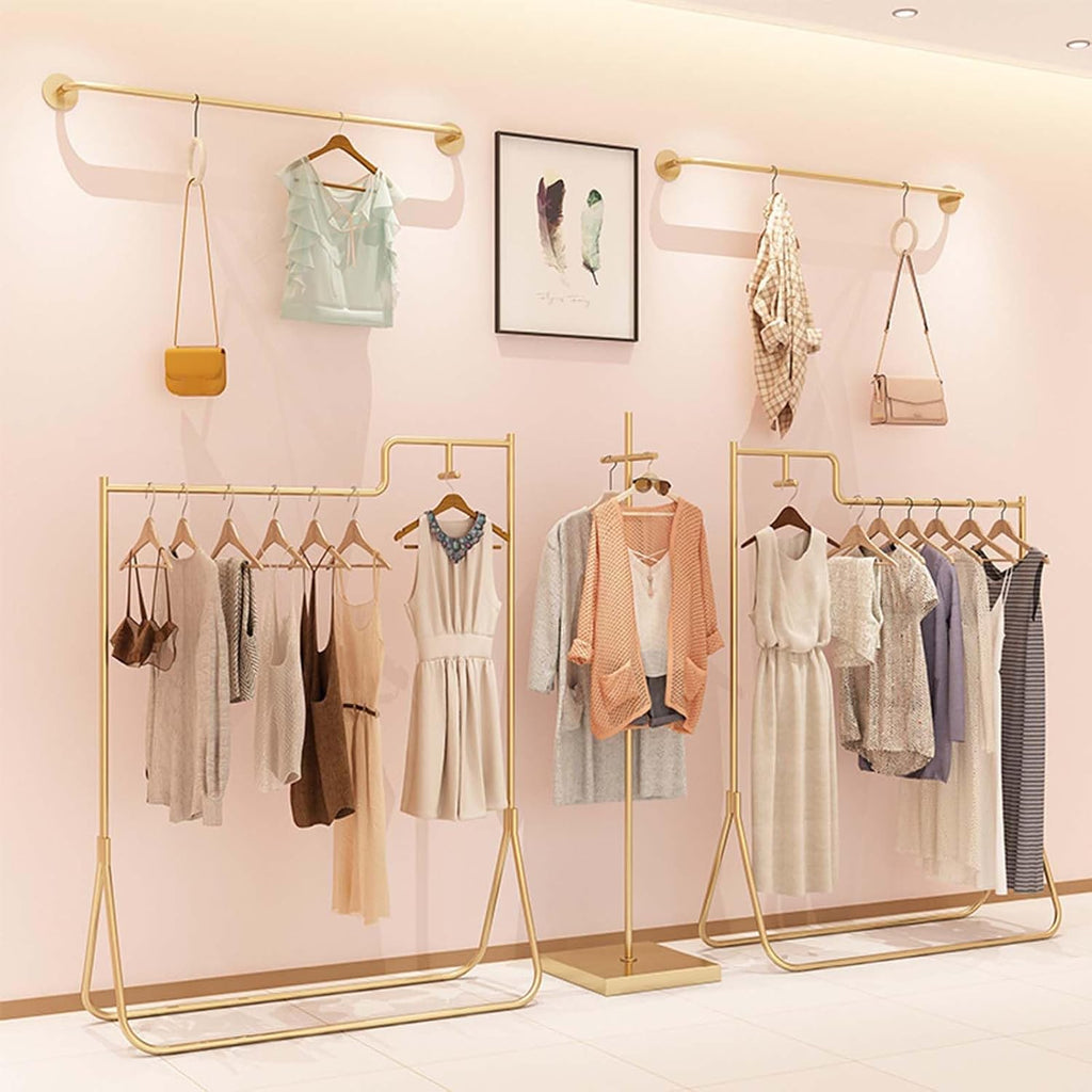 Garment Rack Standing Closet Rack Gold Free Standing Closet Rack Retail Clothing Display Stand Industrial Pipe Garment Rack for for Hanging Clothes Cloths Rack for Bedroo (Gold 120cm)