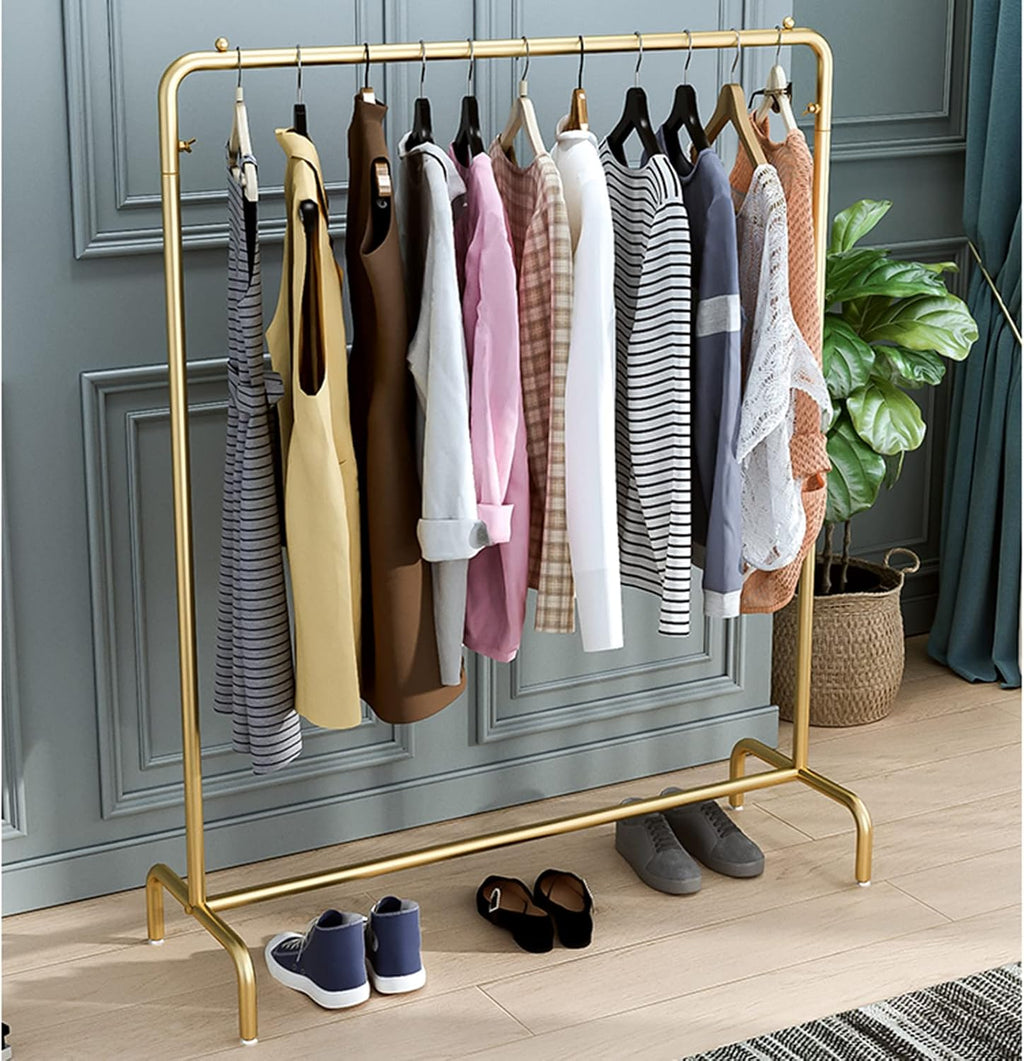 Garment Rack Modern Metal Clothes Rail,Heavy Duty Garment Rack for Hanging Clothes,Freestanding Clothing Rack for Bedroom and Living Room(Gold 100x40x150CM)