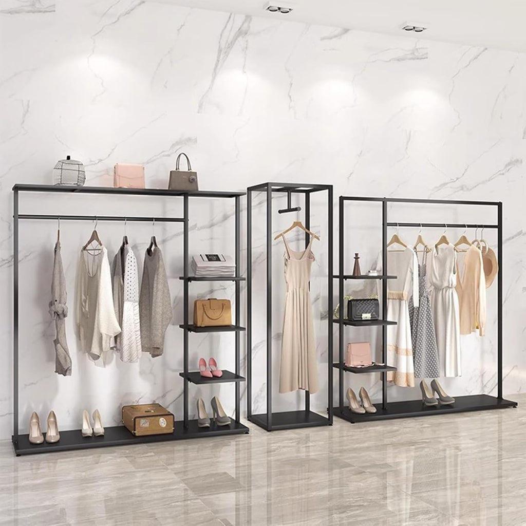Garment Rack Freestanding Wardrobe Closet With 5 Shelves, Commercial Heavy Duty Clothing Rack For Hanging Clothes, Portable Metal Closet Organizer For Bedroom, Easy To Assemble, Bla(Size:150X40X160CM)