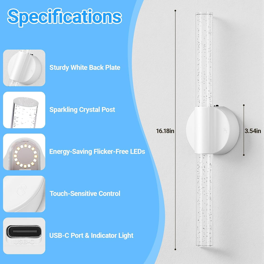 Peel and Stick on Battery Powered Wall Sconces Set of Two, Rechargeable Magnetic Linear Wall Lights for Bedroom, Cordless Sconces with Remote&Touch Control, 3CCT&Dimmable Vanity Wall Lamp, White