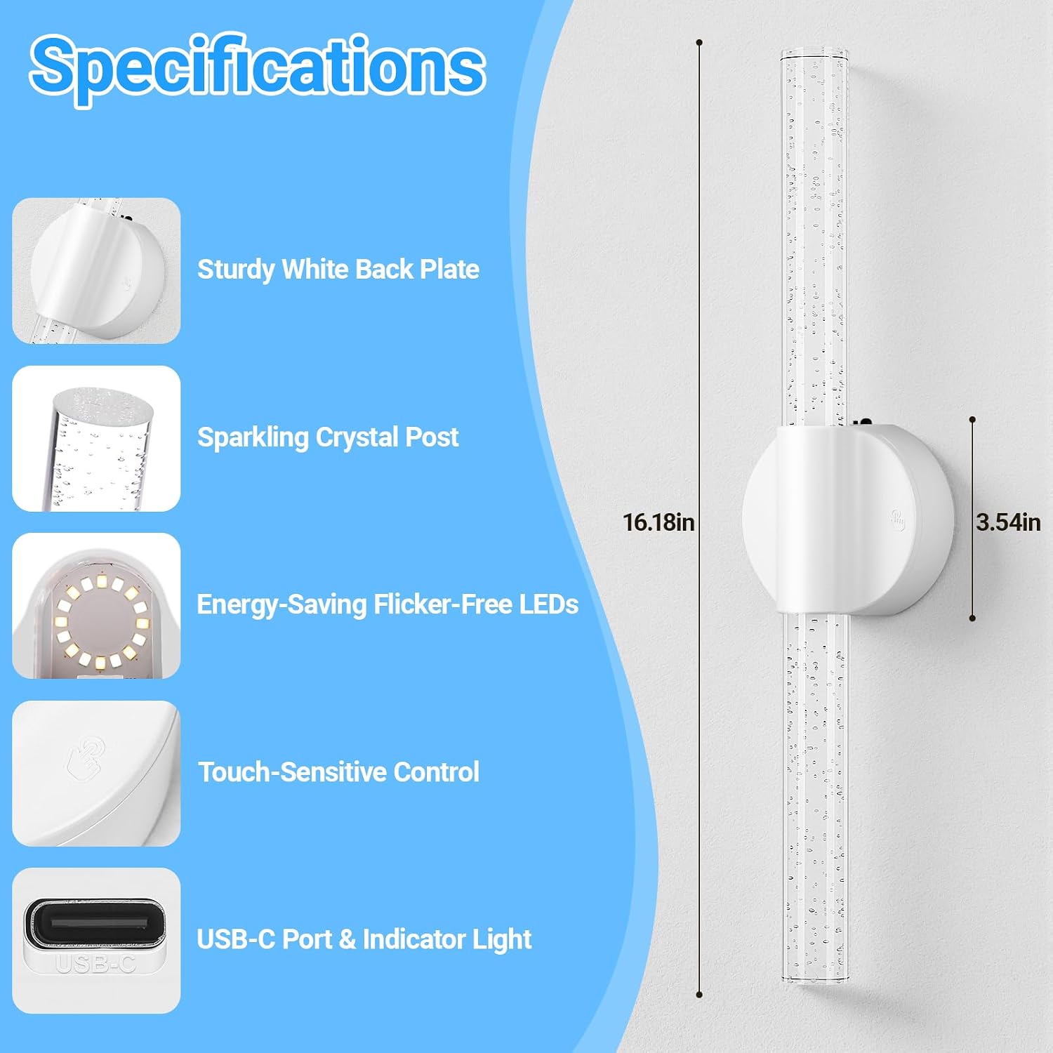 Peel and Stick on Battery Powered Wall Sconces Set of Two, Rechargeable Magnetic Linear Wall Lights for Bedroom, Cordless Sconces with Remote&Touch Control, 3CCT&Dimmable Vanity Wall Lamp, White