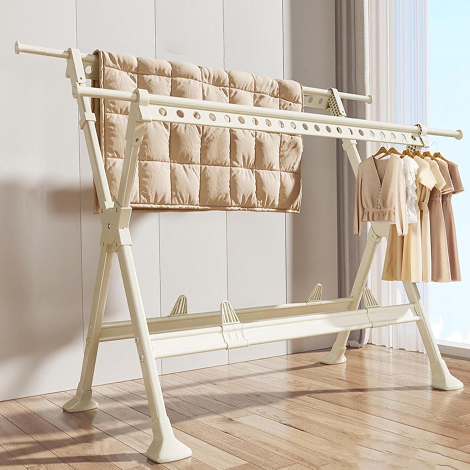 Foldable Freestanding Clothes Drying Rack, Portable and Extendable Clothing Rack with Stable Structure for Hanging Clothes