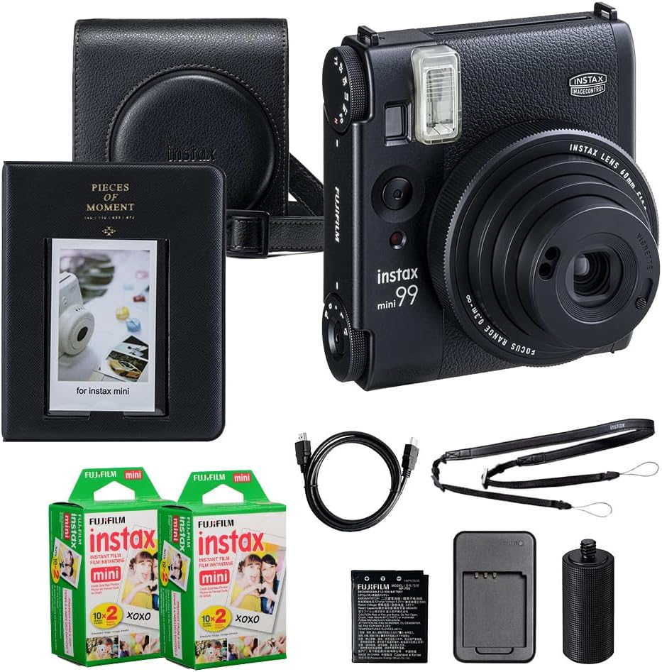 Fujifilm Instax Mini 99 Instant Film Camera Black Bundle – Includes 40‑Sheets Instax Mini Film, Protective Case, and Mini Photo Album