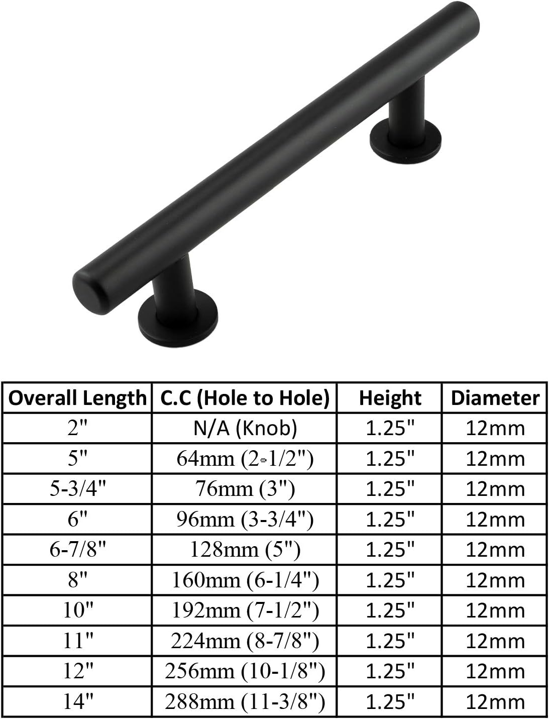 Modket Euroline Series Matte Black T Bar Pull Handle — 8-7/8' (224mm) Hole Centers, 11' Overall Length — 20 Pack Modern Kitchen Cabinet Door Drawer Hardware/Dresser