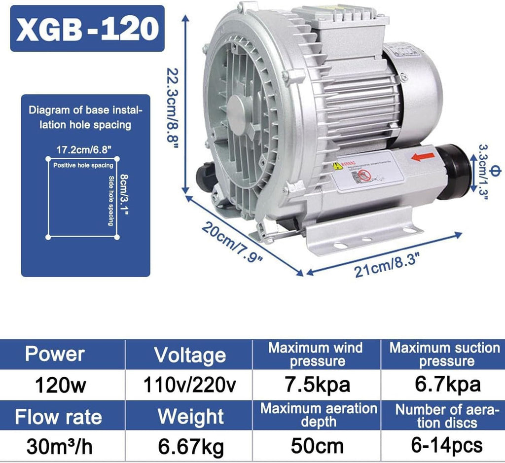Industrial Regenerative Blower, High-Pressure Vortex for Sewage Aeration, Air Blowing or Suction, 1500W Power