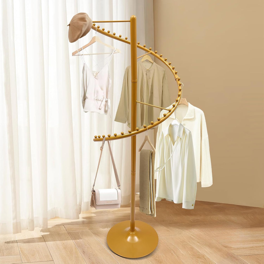 Gold Clothing Rack, 38-Ball 360° Rotating Heavy Duty Iron Freestanding Garment Rack with Dividing Bars