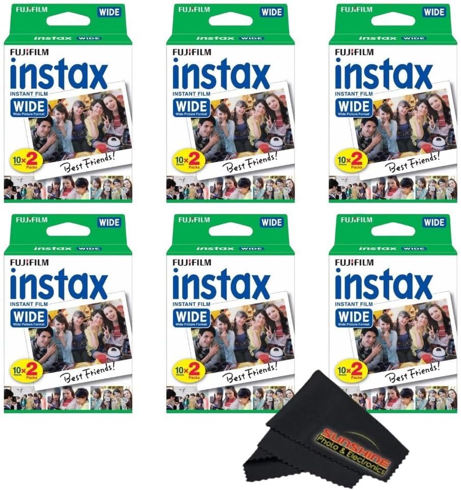 Fujifilm Instax Wide Instant Film Twin Pack with Sunshine Photo Microfiber Cloth... (6 Pack-120 Exposures)