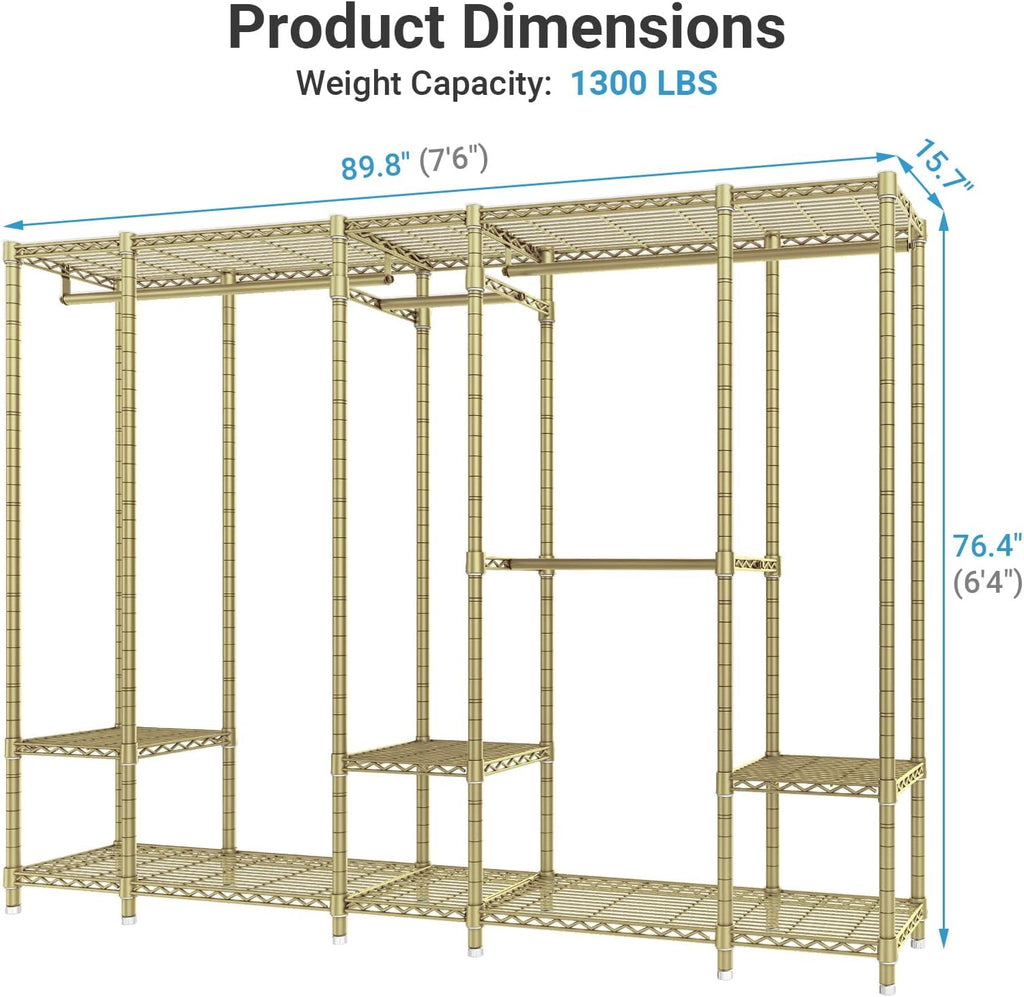 VIPEK V50 Closet Organizer System, Extra Large Heavy Duty Clothes Rack with Adjustable Shelves, Freestanding Modern Wardrobe for Bedroom, Walk-in Closet, Dressing Room, 1300 lbs Capacity, Gold