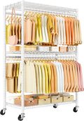 ULIFHOME P5 Plus Rolling Clothes Rack Heavy Duty, Clothing Racks for Hanging Clothes, Metal Garment Rack with Wheels, 3-Tier Portable Closet Rack 45'' W × 20.5'' D × 80.5'' H, Max Load 660 Lbs, White