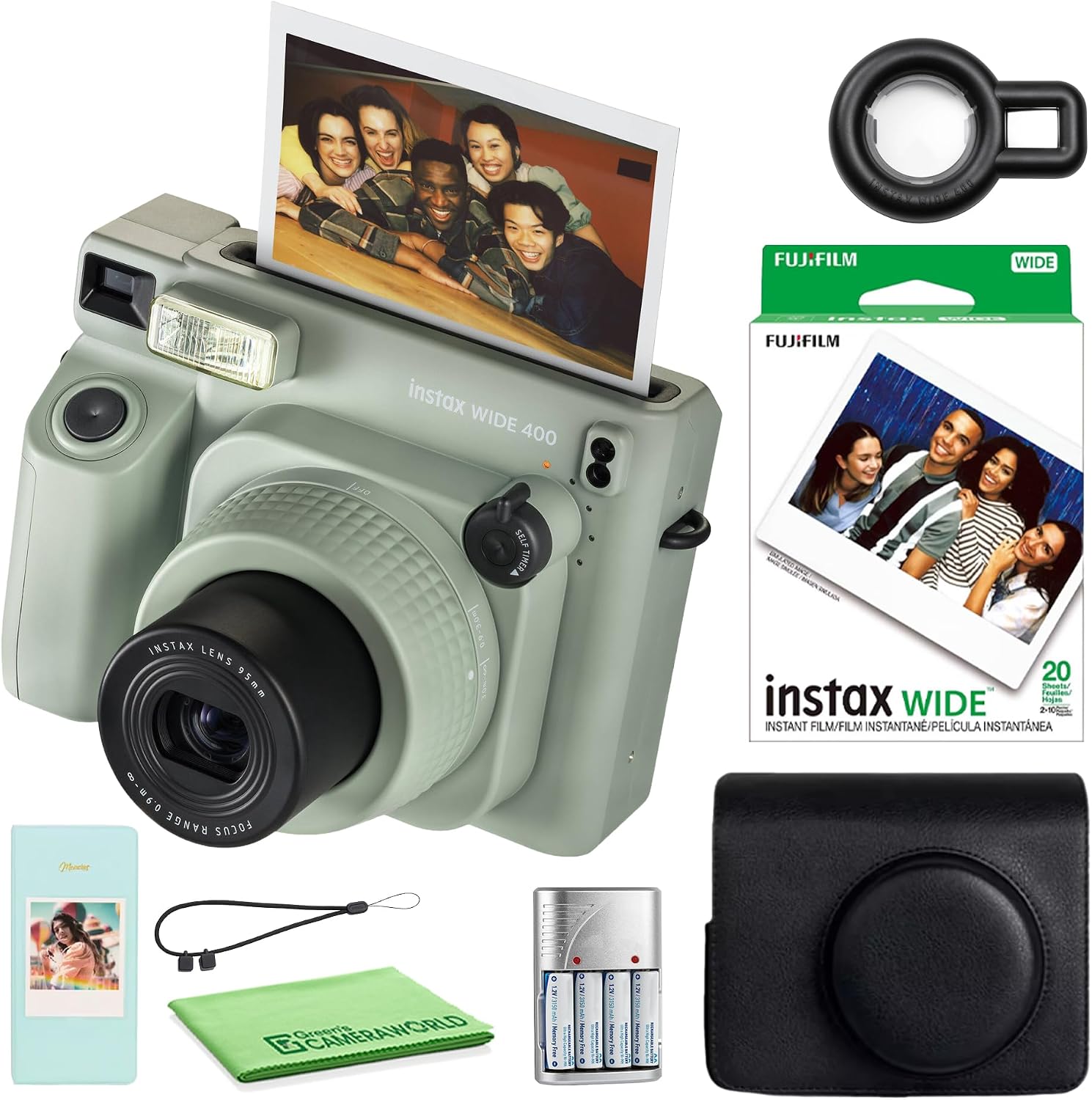 Fujifilm Instax Wide 400 Instant Film Camera Bundle with Fuji Instax-Wide Instant Film (20 Sheets) + Carrying Case + Photo Album + More