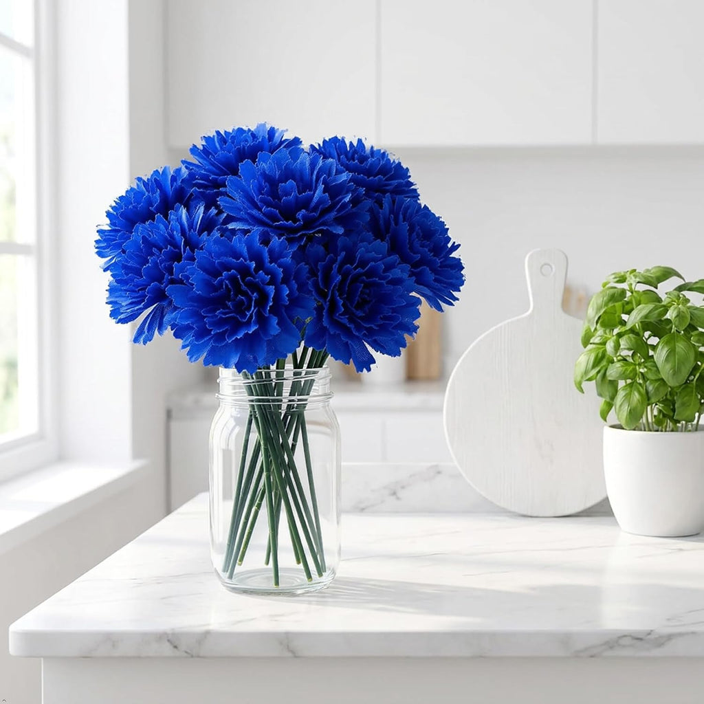Larksilk 1000 Pack Royal Blue Carnations Artificial Flowers, Silk Heads | Bulk 1000 royal blue silk carnation heads on 5in wired stems for wedding centerpieces, bouquets & DIY crafts
