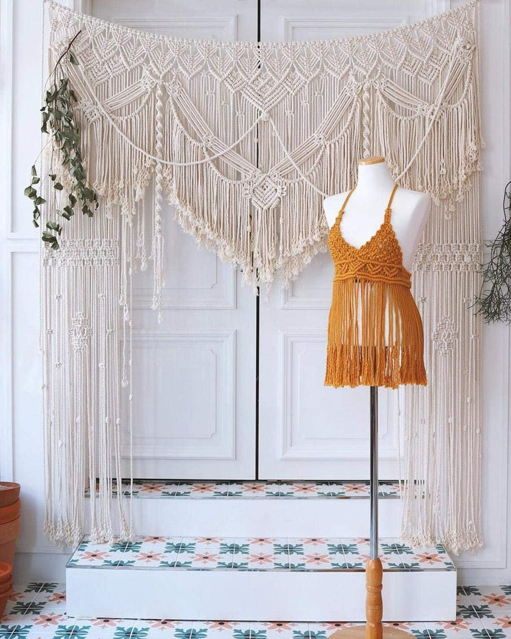 Latest Handmade Macrame Wall Decor Hanging - Bohemian Home Geometric Art Decor - Macrame Curtain-Macrame Wedding Backdrop for Christmas & Decorations (W 75 X L 85)