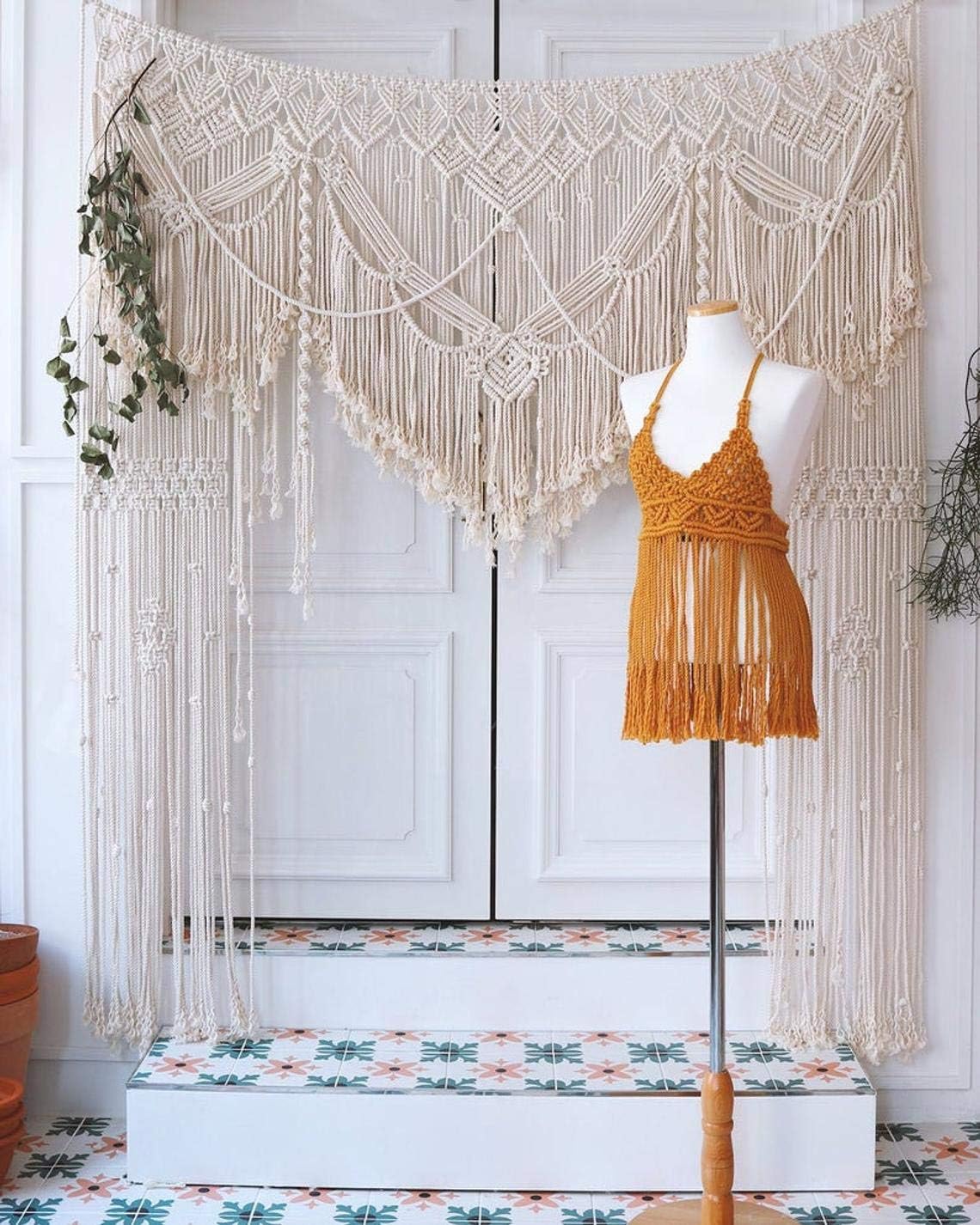 Latest Handmade Macrame Wall Decor Hanging - Bohemian Home Geometric Art Decor - Macrame Curtain-Macrame Wedding Backdrop for Christmas & Decorations (W 75 X L 85)