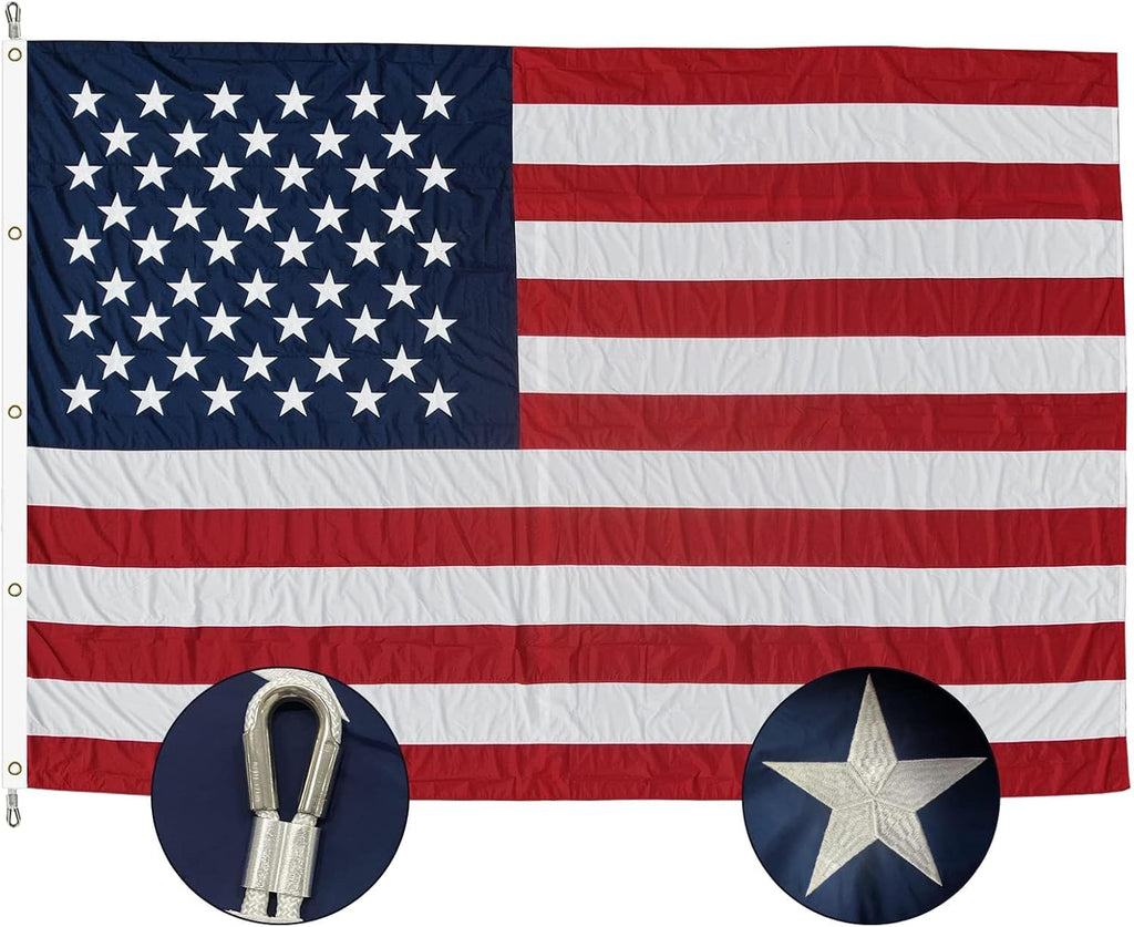 SYII American Flag 30x60 Ft Outdoor, Luxury Embroidered Stars and Roped Heading Double Stitched Sewn Stripes, Heavy Duty Polyester Huge Lage US Flags with Durable Brass Grommets