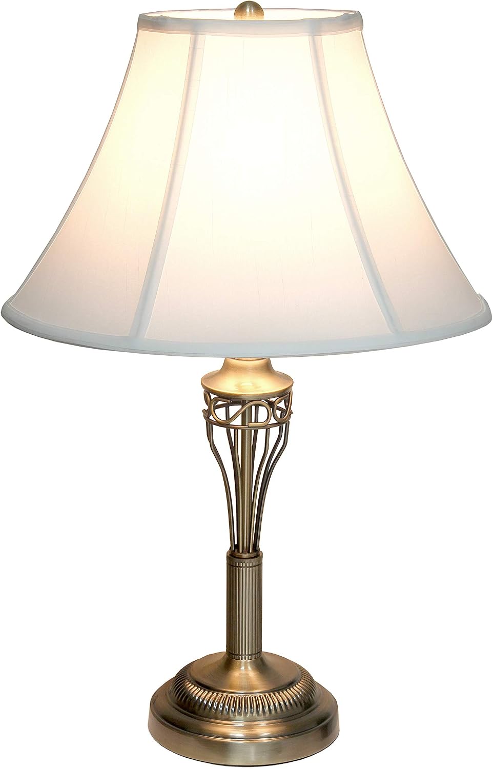 Elegant Designs LC1001-ABS Antique Brass Three Pack Lamp Set (2 Table Lamps, 1 Floor Lamp) with Fabric White Bell Shaped Shades