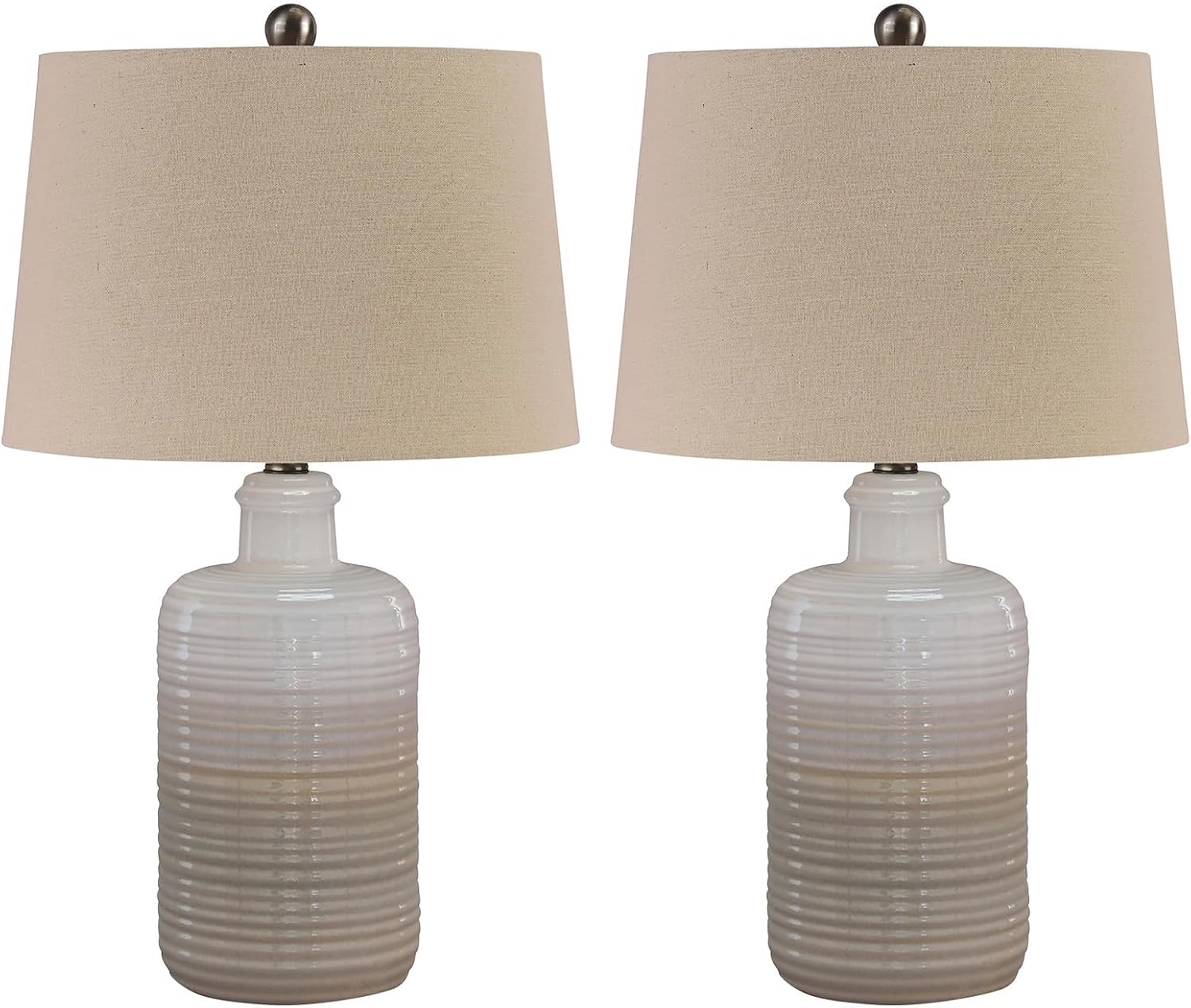 BOWERY HILL Contemporary Ceramic Table Lamps, Taupe Finish, Set of 2, 24 in Height, Drum Shade, 3-Way Switch, UL Listed Lighting for Bedroom or Living Room