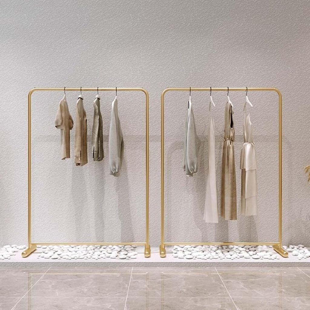 Gold Clothing Rack Industrial Pipe Clothing Rack Retail Clothing Display Stand Garment Rack for Hanging Clothes Clothing Display Stand Clothing Standing Rack for Balcony (Gold 100cm)